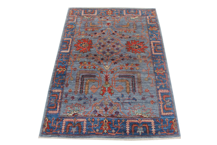 Hand Knotted Afghani Aryana Area Rug in blue