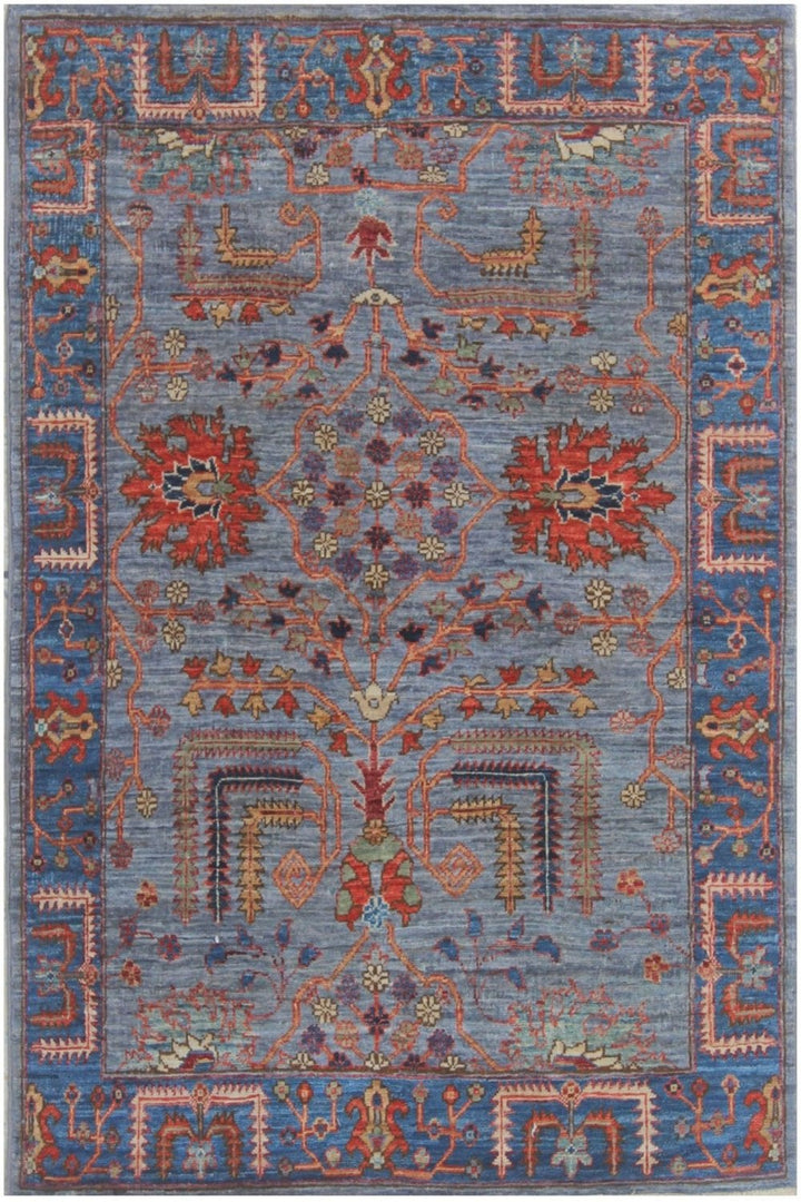 Hand Knotted Afghani Aryana Area Rug in blue