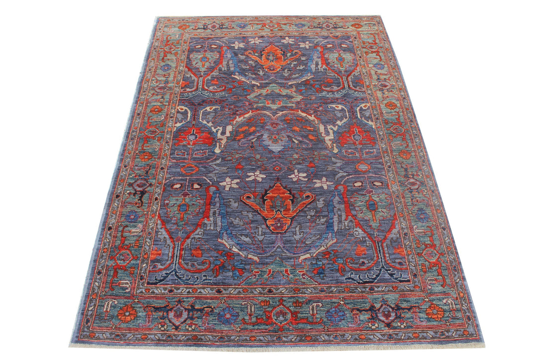 Hand Knotted Afghani Aryana Area Rug in blue