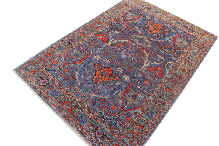 Hand Knotted Afghani Aryana Area Rug in blue