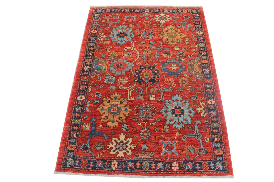 Hand Knotted Afghani Aryana Area Rug in Red