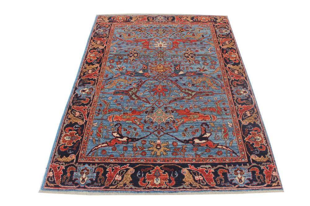 Hand Knotted Afghani Aryana Area Rug in Blue