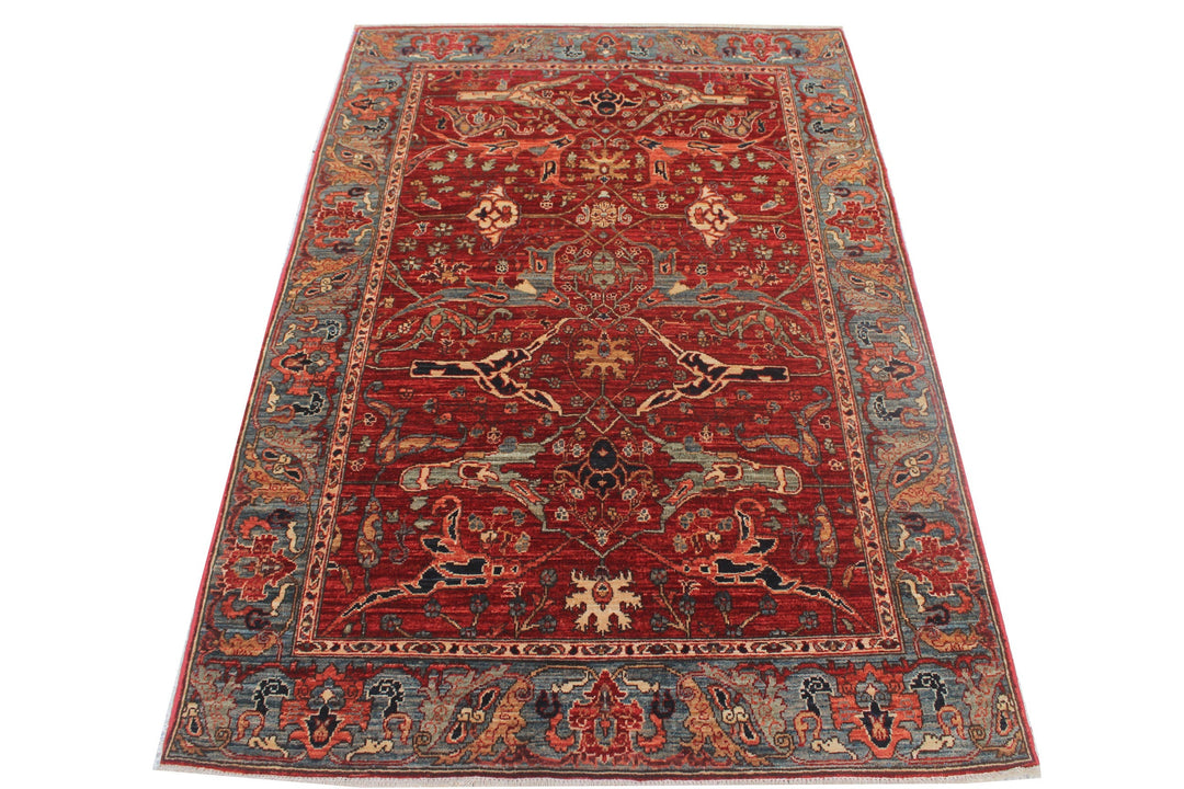 Hand Knotted Afghani Aryana Area Rug in red