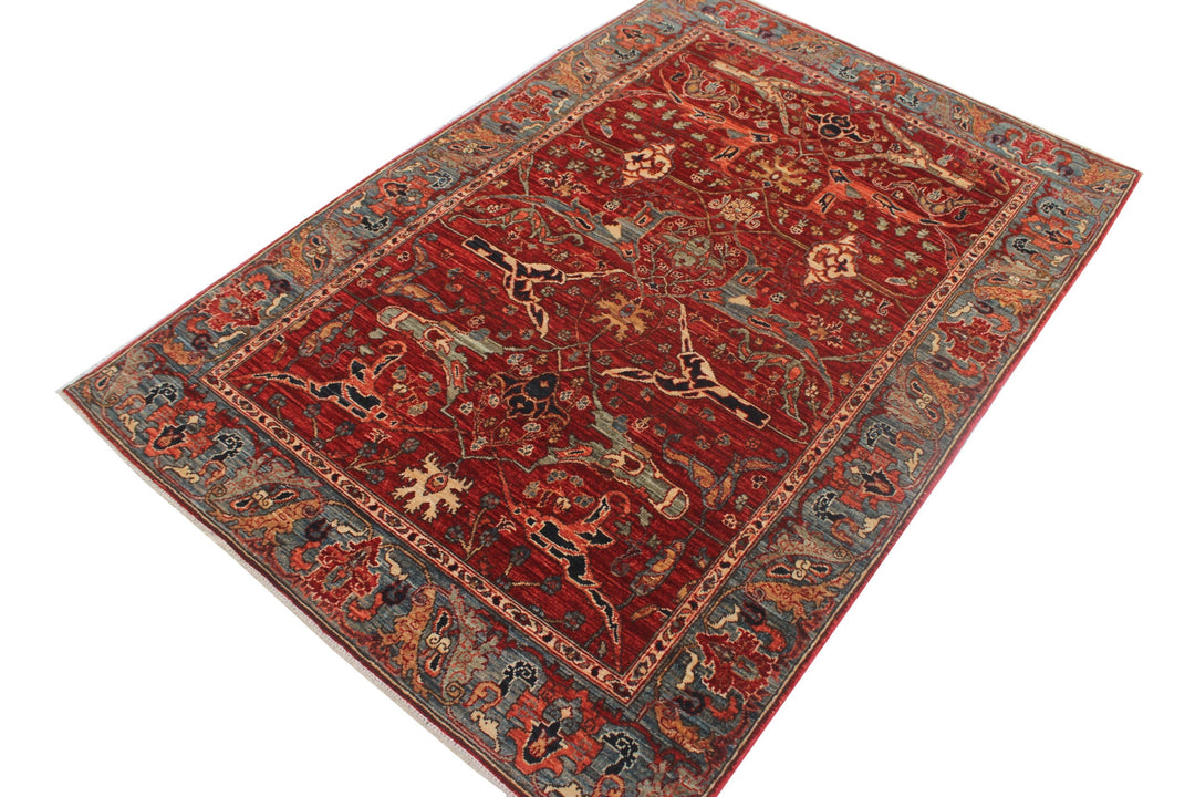 Hand Knotted Afghani Aryana Area Rug in red