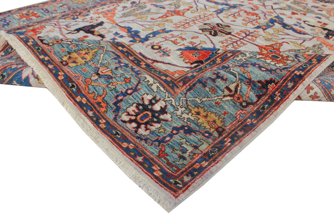 Hand Knotted Afghani Aryana Area Rug in Blue with patterns 