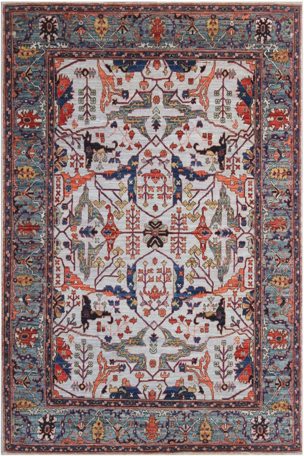 Hand Knotted Afghani Aryana Area Rug in Blue with patterns 