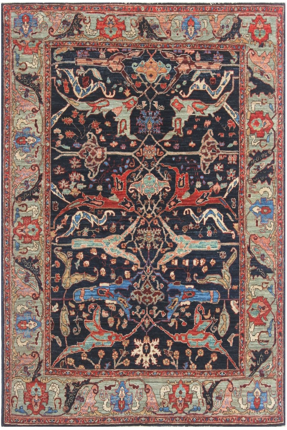 Hand Knotted Afghani Aryana Area Rug in Black