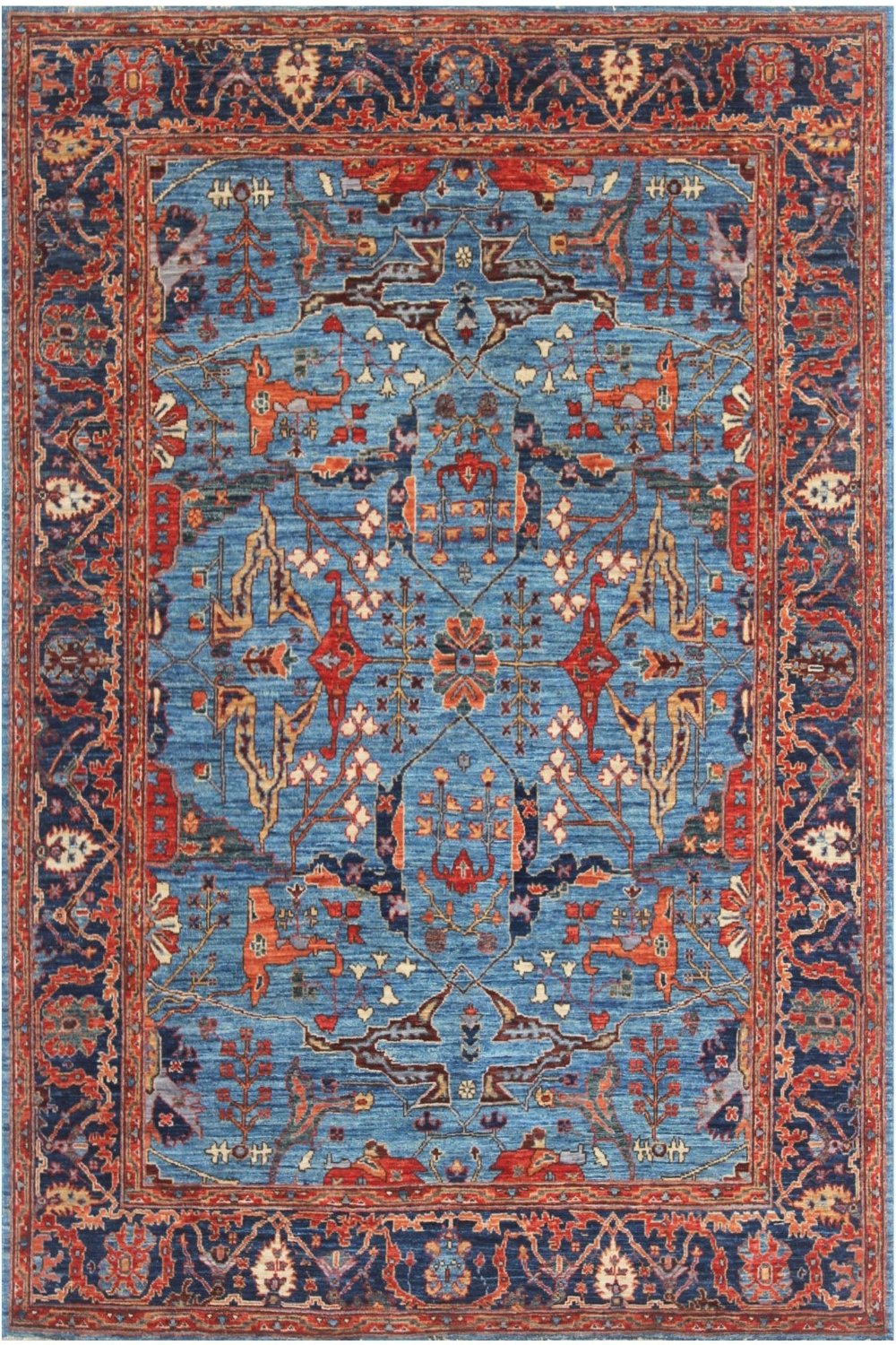 Hand Knotted Afghani Aryana Wool Rug in blue