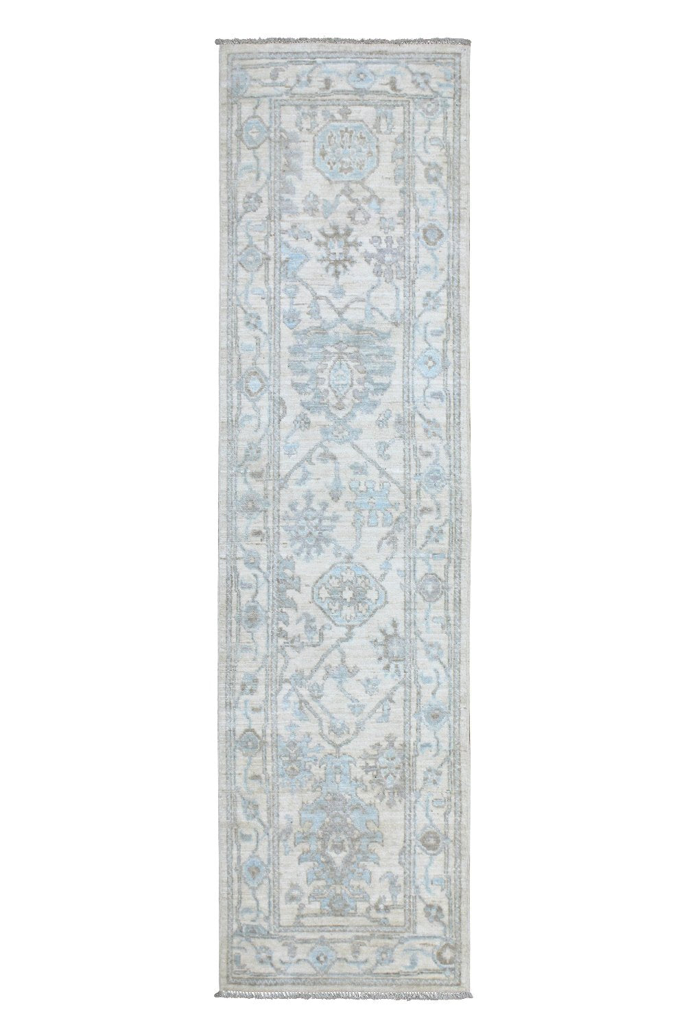 Hand Knotted Afghani Oushak Runner in gray 