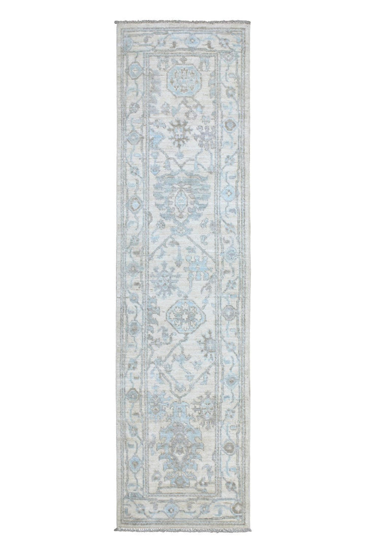 Hand Knotted Afghani Oushak Runner in gray 