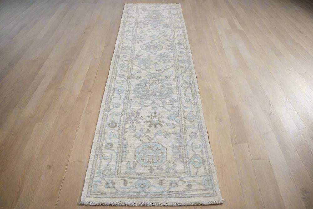 Hand Knotted Afghani Oushak Runner in gray 