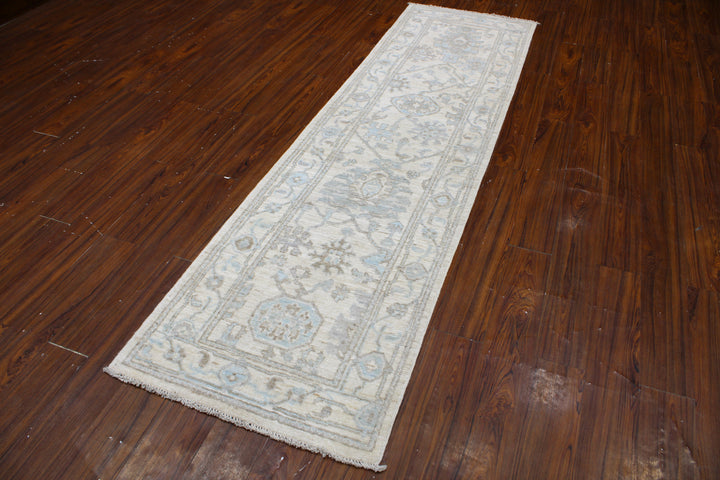 Hand Knotted Afghani Oushak Runner in gray 