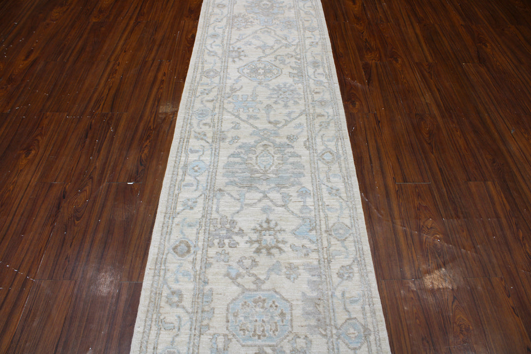 Hand Knotted Afghani Oushak Runner in gray 