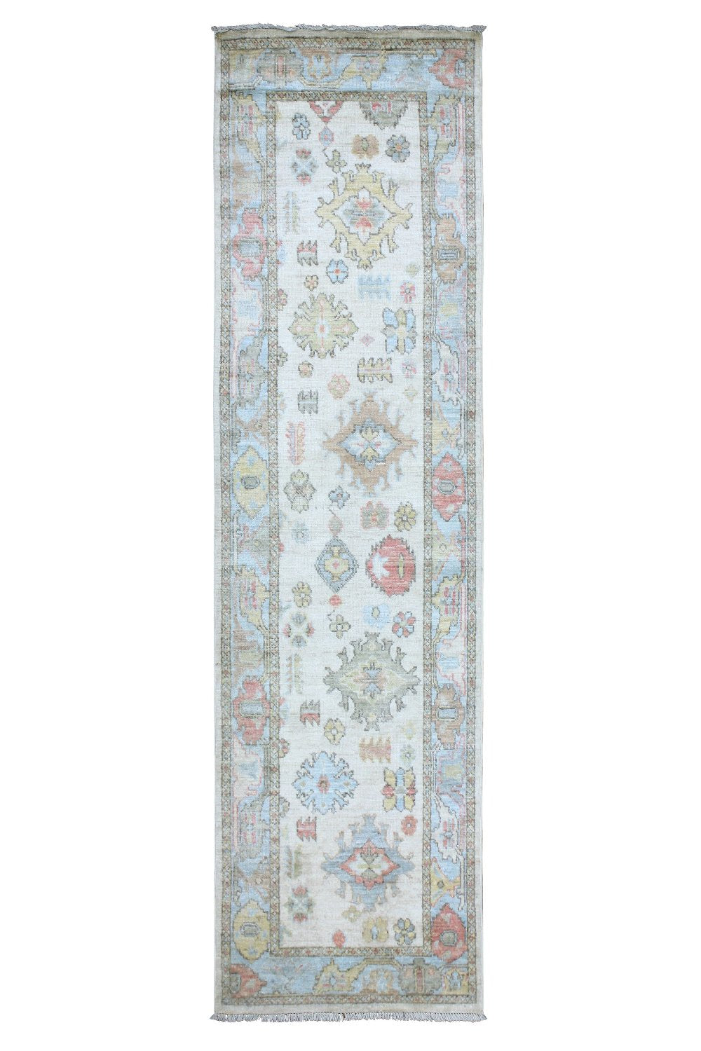 Hand Knotted Afghani Oushak Runner in neutral gray 