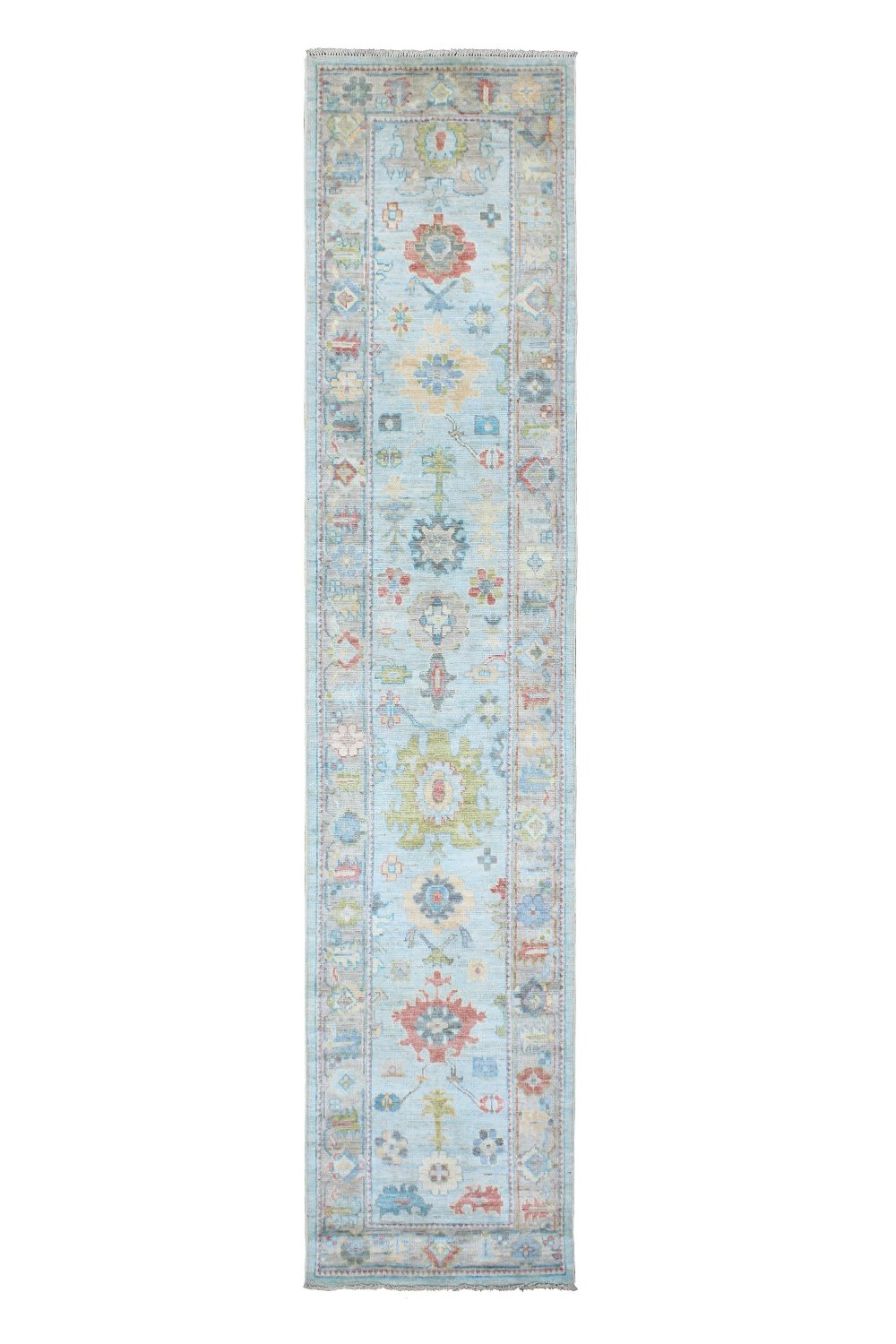 Hand Knotted Afghani Oushak Runner in neutral 