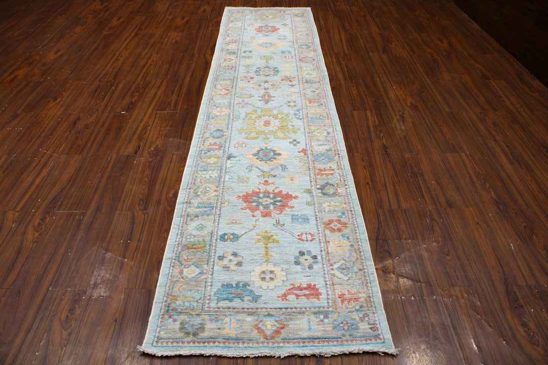 Hand Knotted Afghani Oushak Runner in neutral 