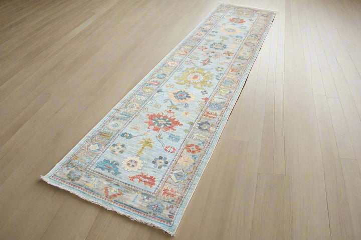 Hand Knotted Afghani Oushak Runner in neutral 