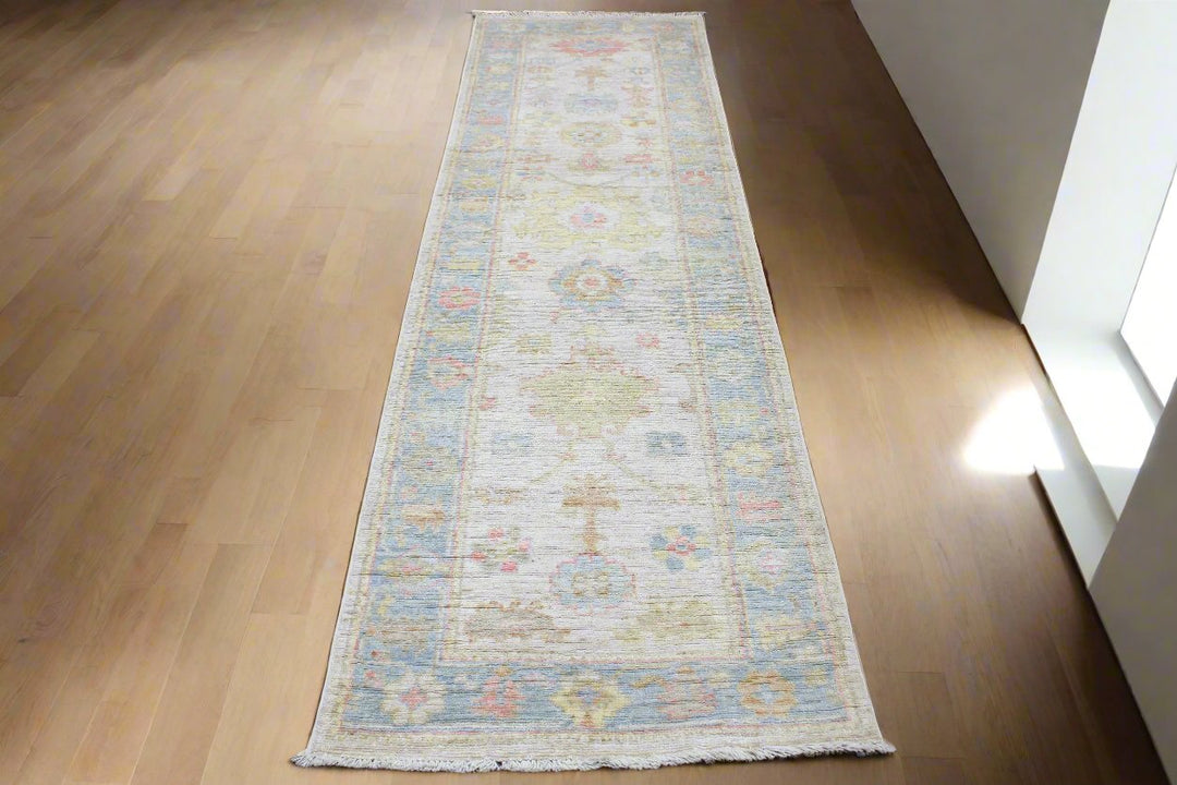 Hand Knotted Afghani Oushak Runner in neutral 