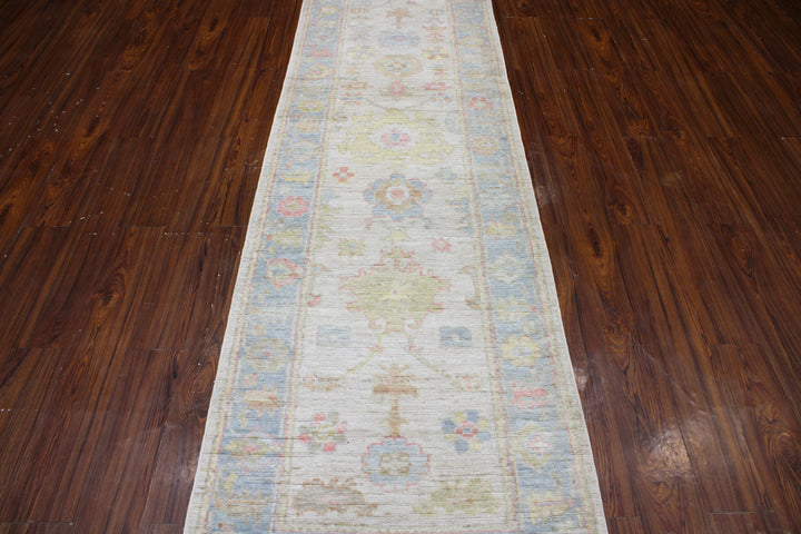 Hand Knotted Afghani Oushak Runner in neutral 