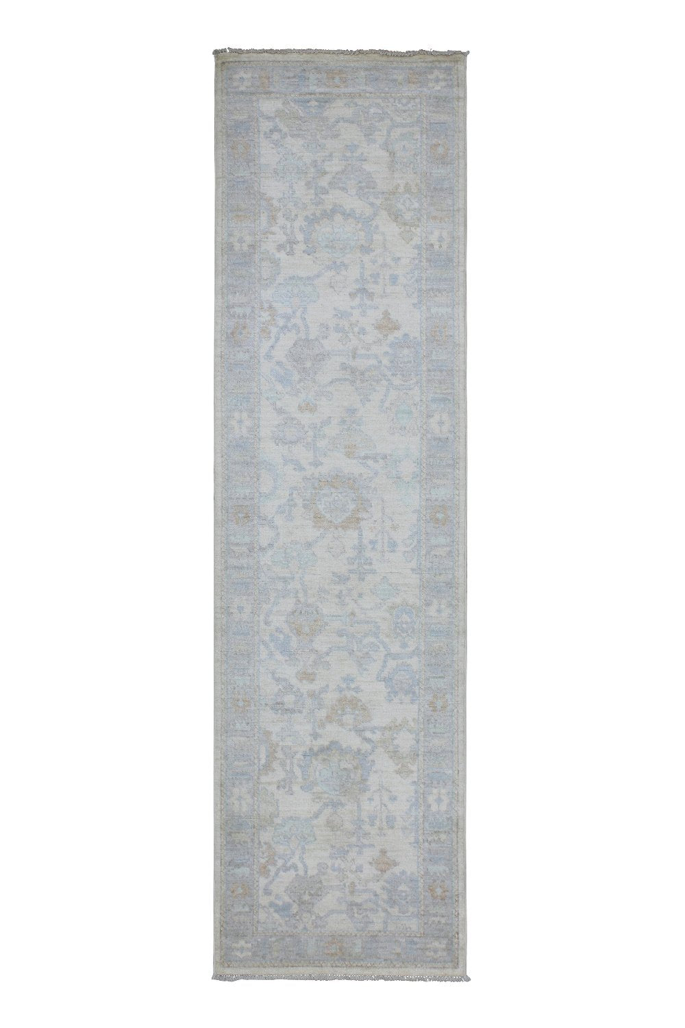 Hand Knotted Afghani Oushak Runner in neutral gray