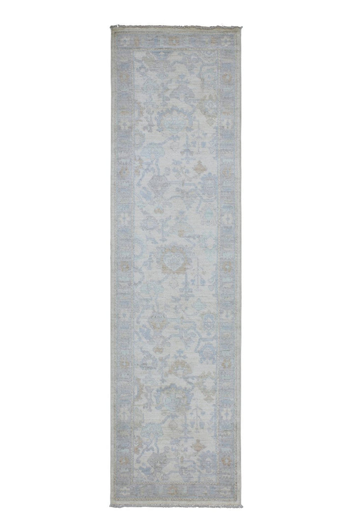 Hand Knotted Afghani Oushak Runner in neutral gray