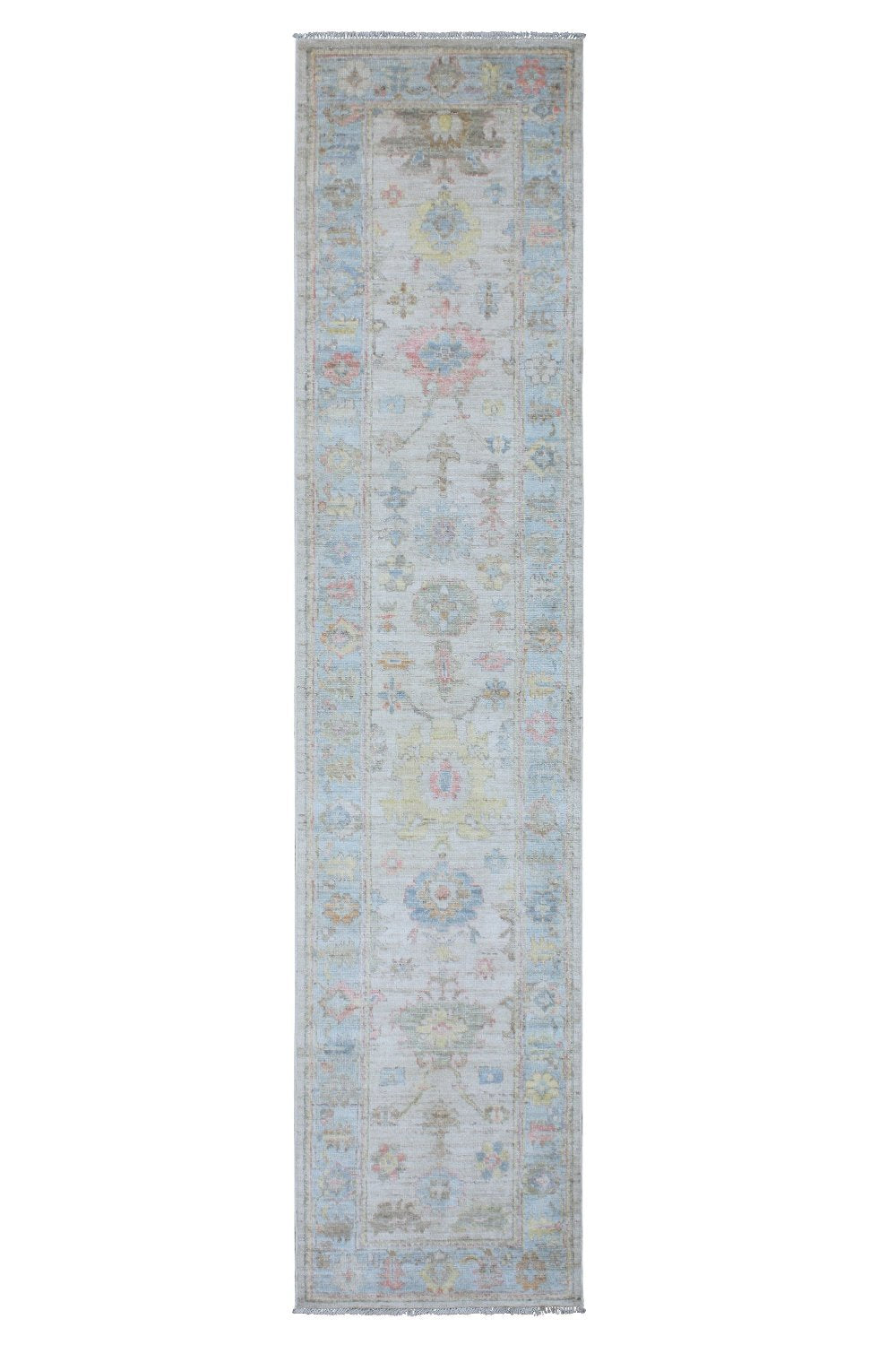 Hand Knotted Afghani Oushak Runner in neutral gray 