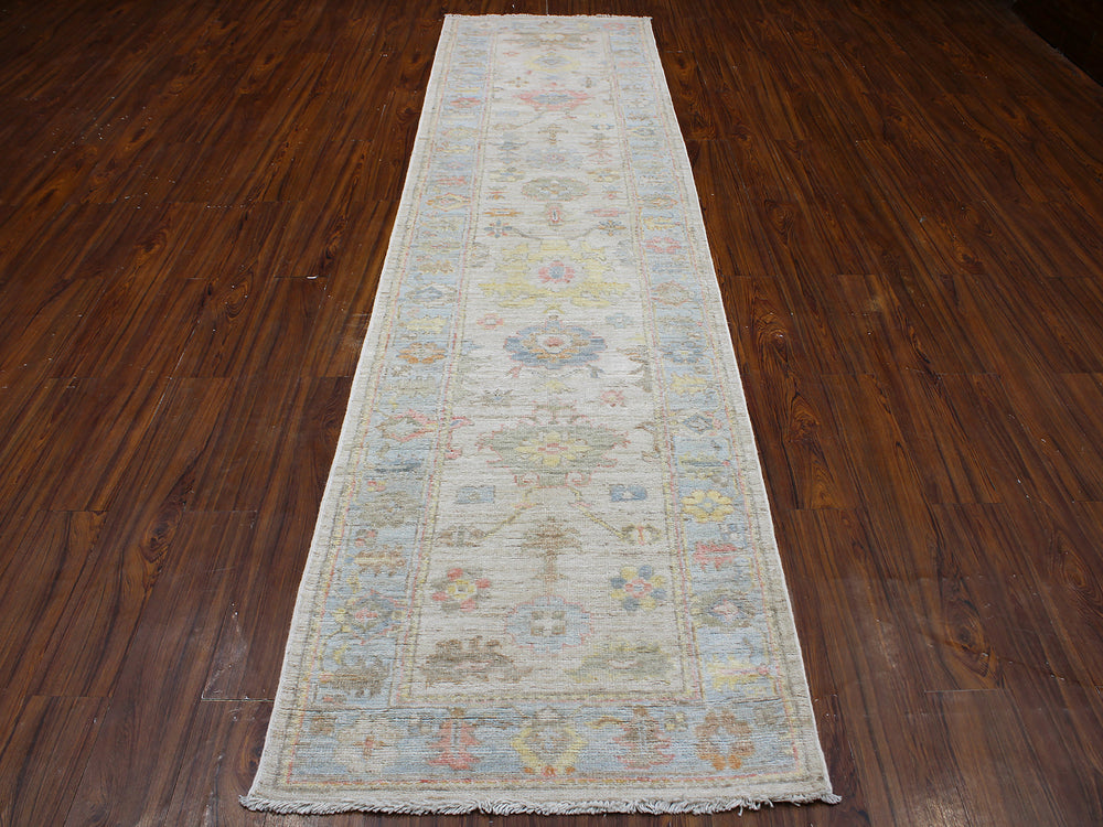 Hand Knotted Afghani Oushak Runner in neutral gray 