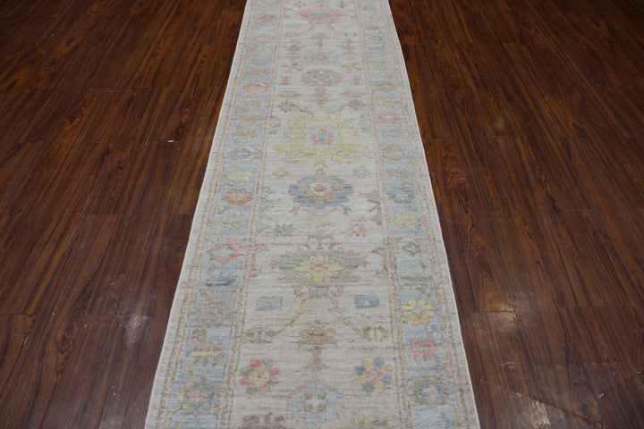 Hand Knotted Afghani Oushak Runner in neutral gray 