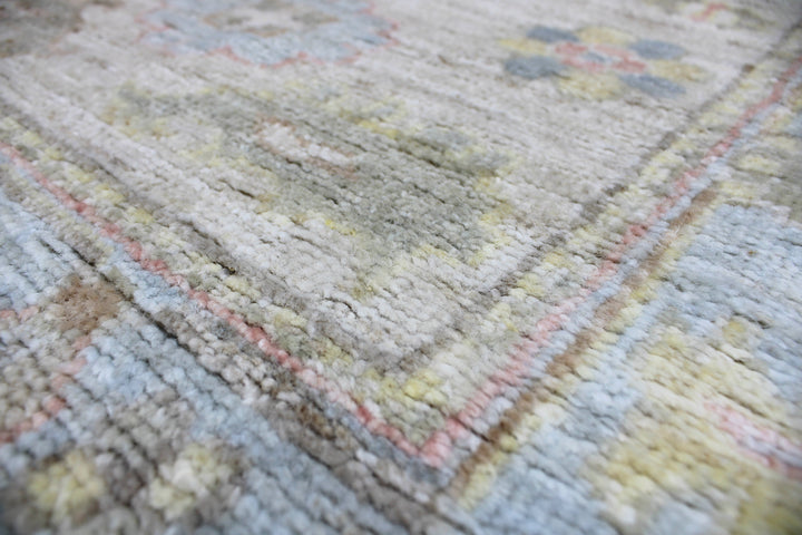 Hand Knotted Afghani Oushak Runner in neutral gray 