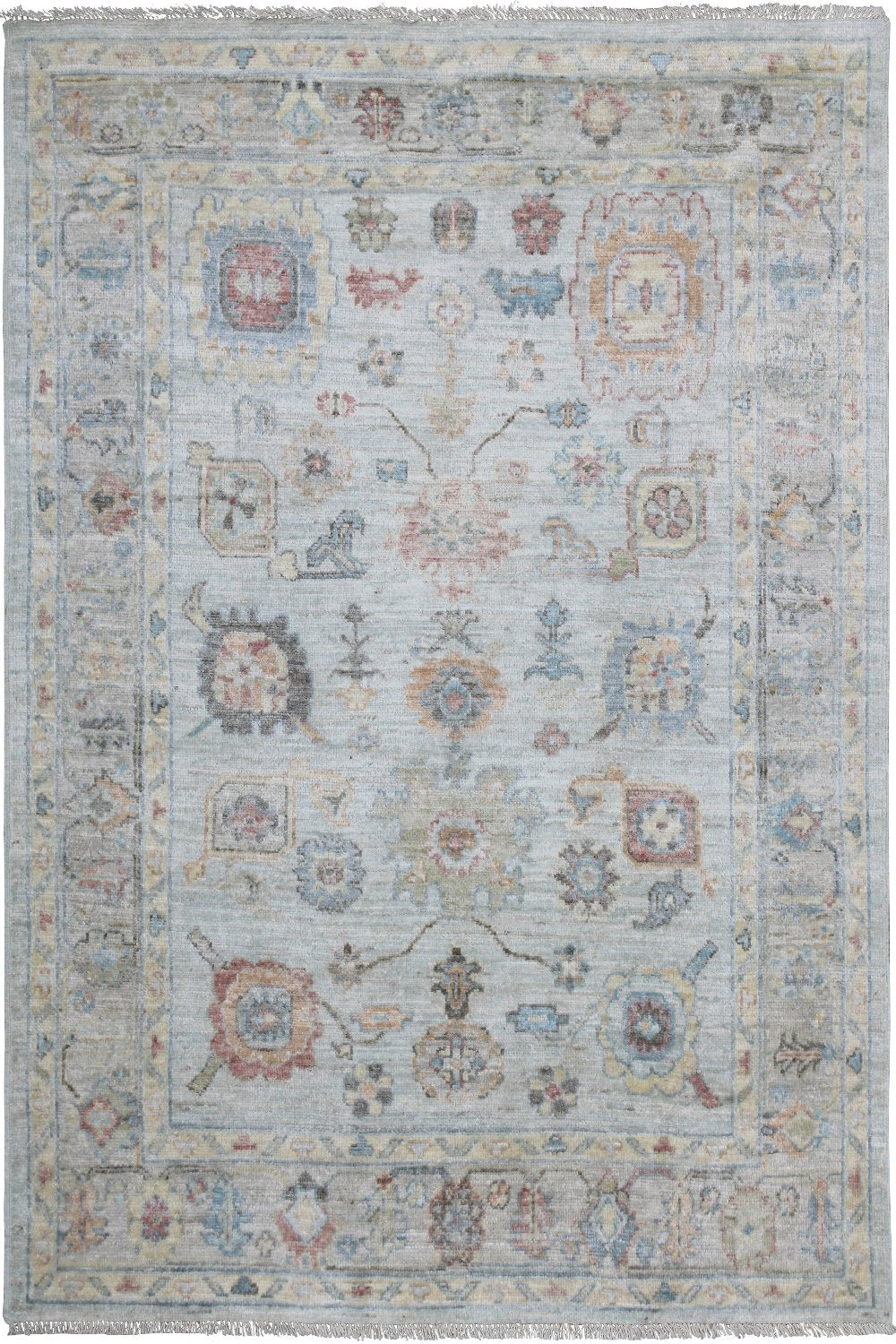 Hand Knotted Afghani Oushak Area Rug in neutral and gray 