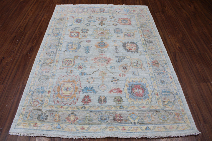 Hand Knotted Afghani Oushak Area Rug in neutral and gray 