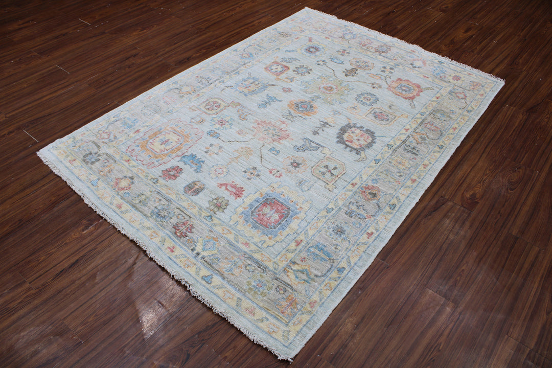 Hand Knotted Afghani Oushak Area Rug in neutral and gray 