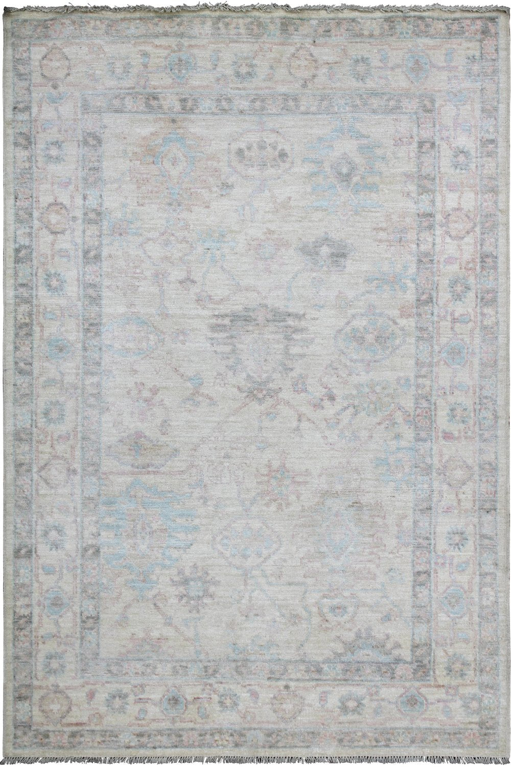 Hand Knotted Afghani Oushak Area Rug in neutral 