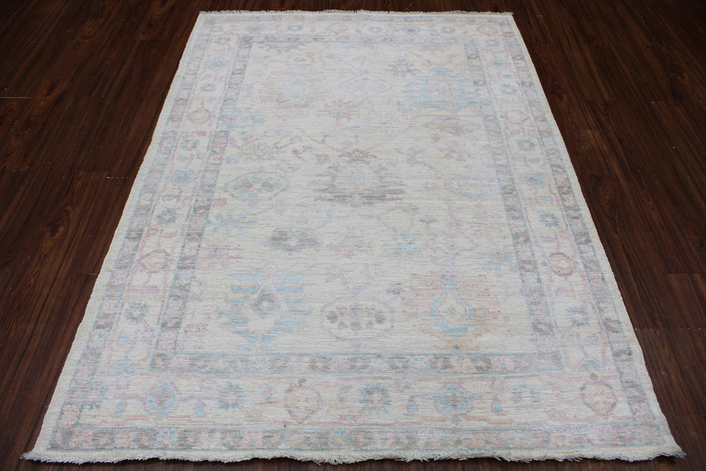 Hand Knotted Afghani Oushak Area Rug in gray