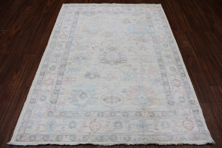 Hand Knotted Afghani Oushak Area Rug in gray