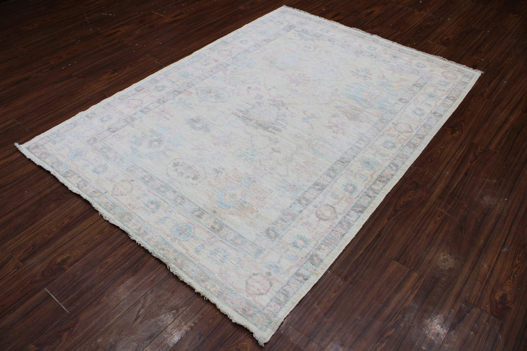 Hand Knotted Afghani Oushak Area Rug in gray