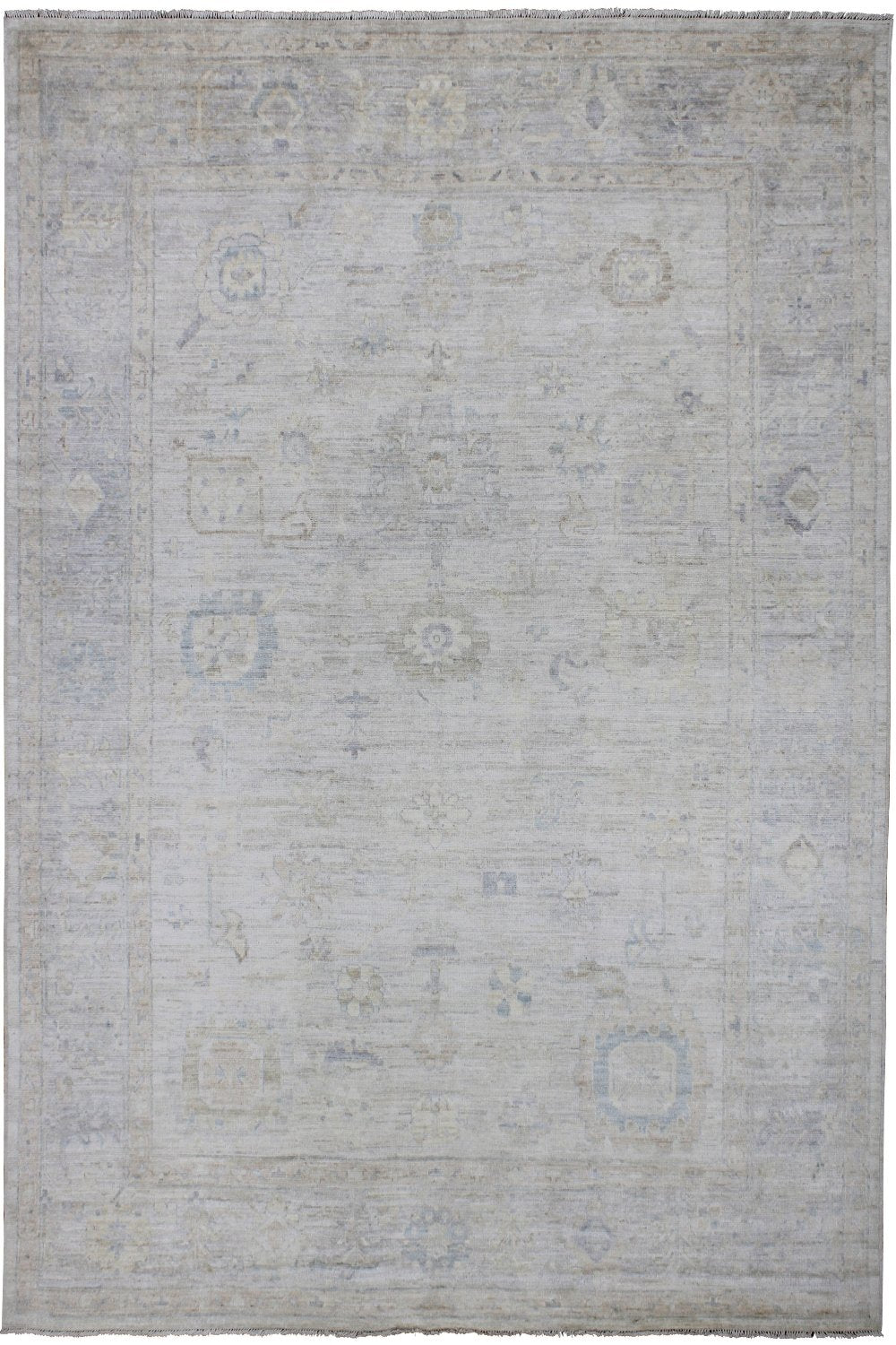 Hand Knotted Afghani Oushak Area Rug in Neutral and gray 