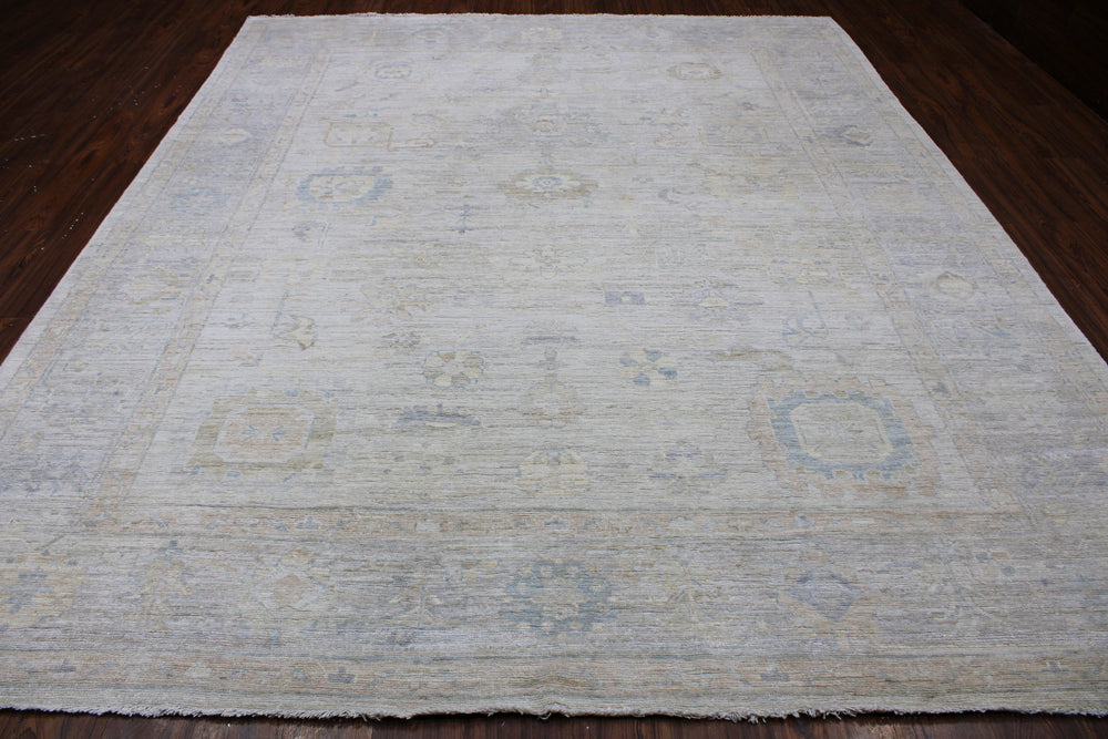 Hand Knotted Afghani Oushak Area Rug in Neutral and gray 