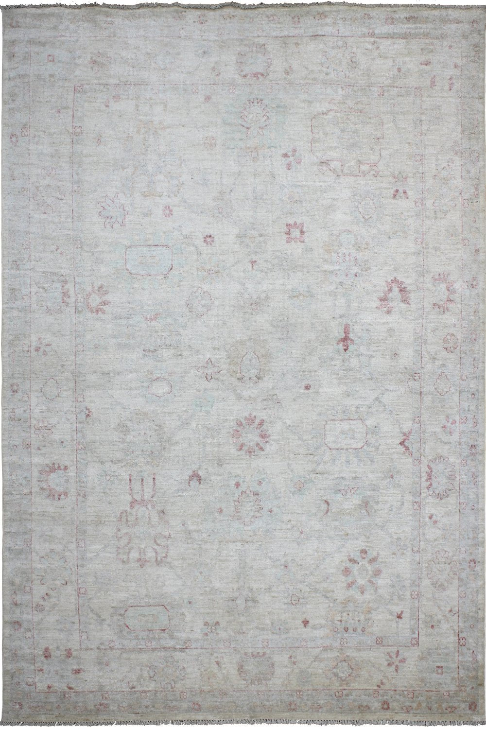 Hand Knotted Afghani Oushak Area Rug in neutral gray