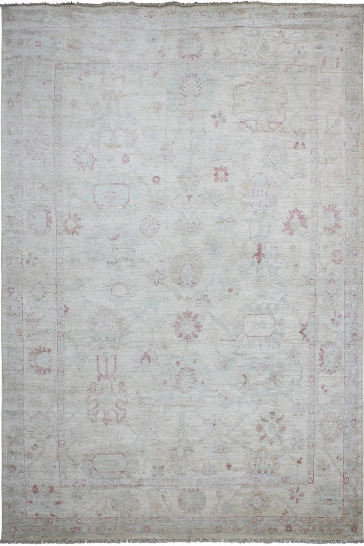 Hand Knotted Afghani Oushak Area Rug in neutral gray