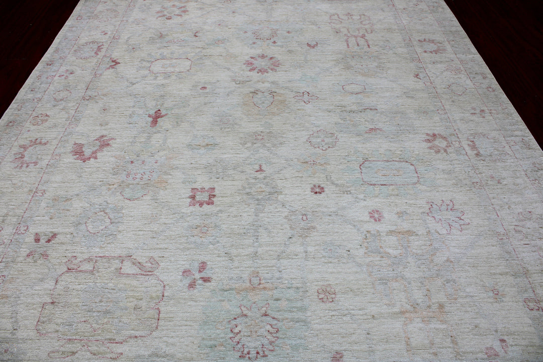 Hand Knotted Afghani Oushak Area Rug in neutral gray