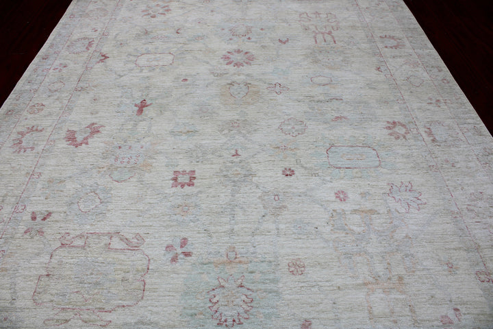 Hand Knotted Afghani Oushak Area Rug in neutral gray