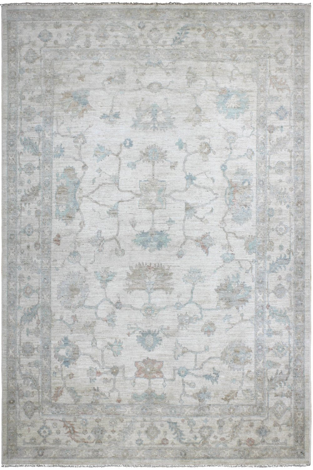 Hand Knotted Afghani Oushak Area Rug in neutral and gray 