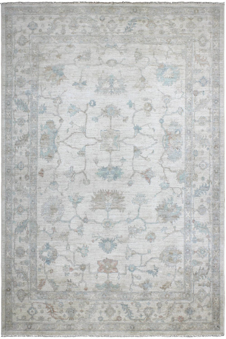 Hand Knotted Afghani Oushak Area Rug in neutral and gray 