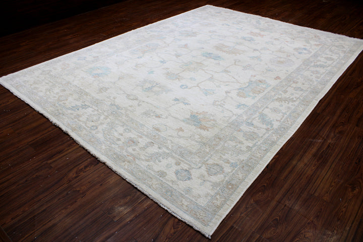 Hand Knotted Afghani Oushak Area Rug in neutral and gray 