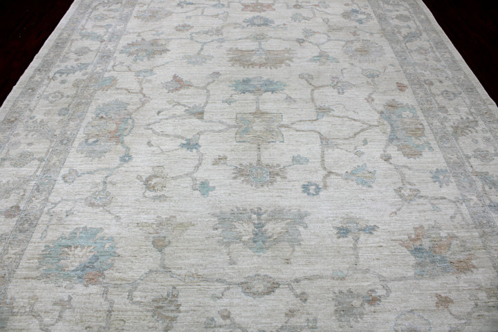 Hand Knotted Afghani Oushak Area Rug in neutral and gray 