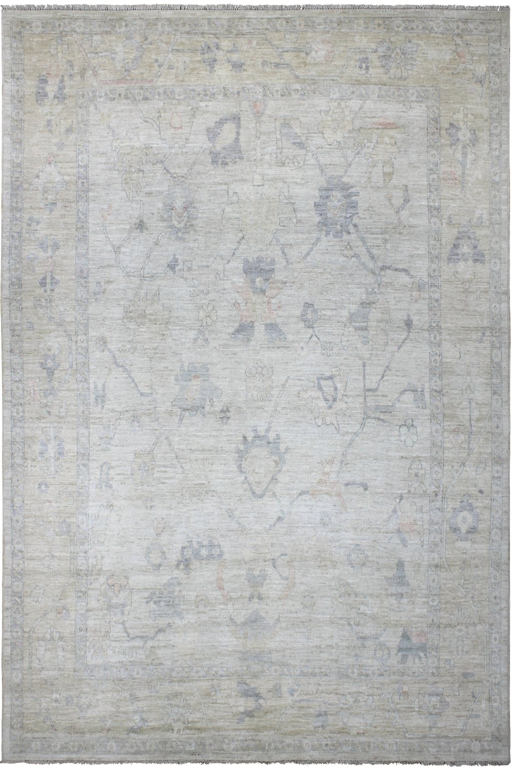 Hand Knotted Afghani Oushak Area Rug in Neutral and Gray