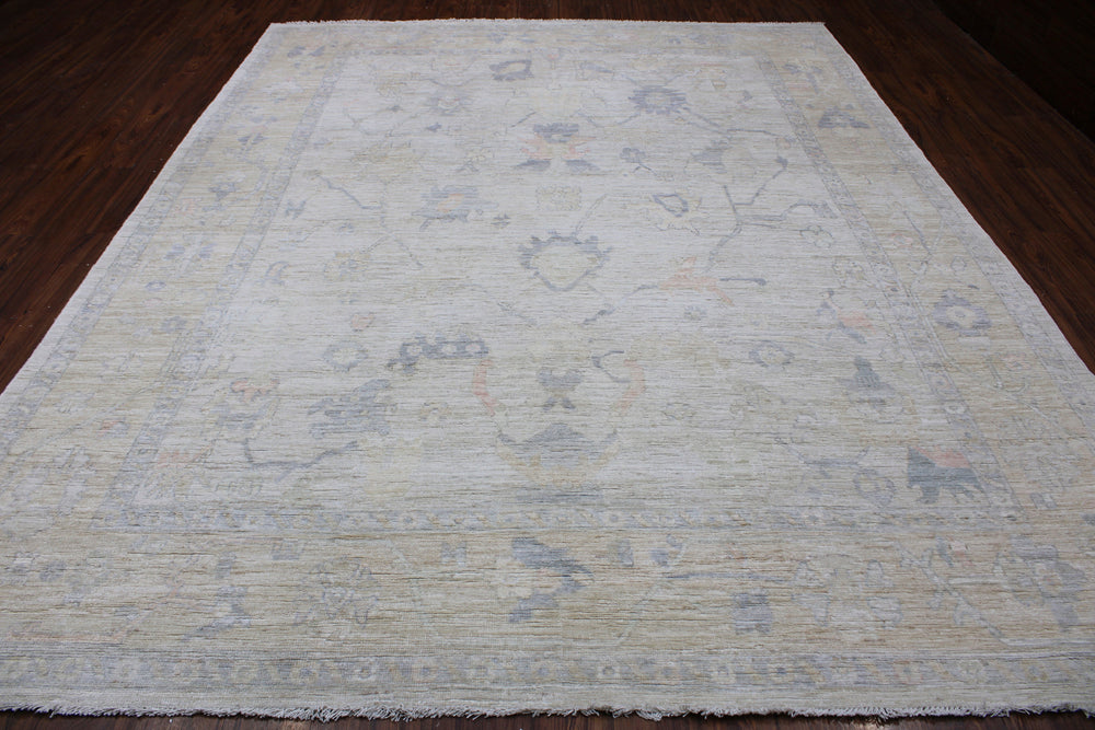 Hand Knotted Afghani Oushak Area Rug in Neutral and Gray