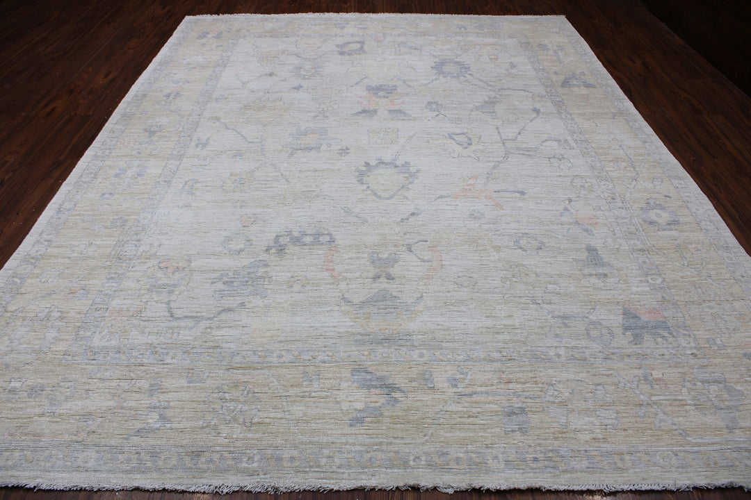 Hand Knotted Afghani Oushak Area Rug in Neutral and Gray