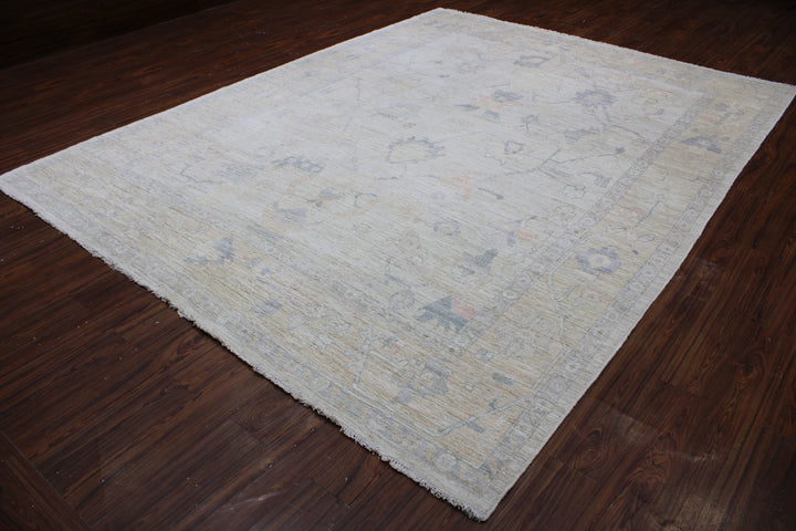 Hand Knotted Afghani Oushak Area Rug in Neutral and Gray